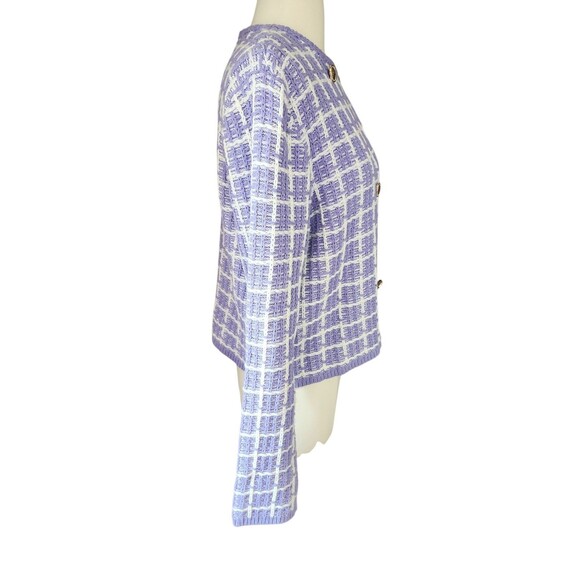 Ann Taylor Crochet Twee Sweater Cardigan Womens Large Lavender Checked Corpcore - Picture 4 of 10